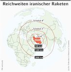 Infografik: Reichweite iranischer Raketen; Großansicht [FR]