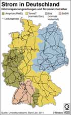 Stromnetzbetreiber; Hchstspannungsleitungen; Stromnetz in Deutschland;  / Infografik Globus 4090 vom  25.02.201 