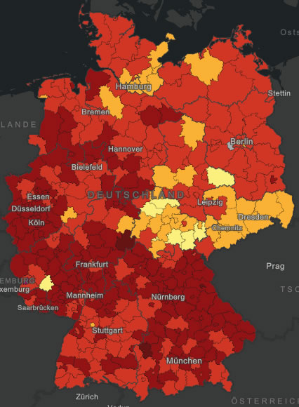 RKI-Kreiskarte-DE, 7-Tage-Inzidenz von COVID-19 